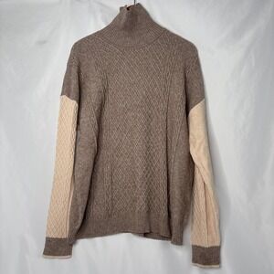 Cyrus Two Toned Cable Knit Turtleneck Sweater‎ Womens XL Brown Cream